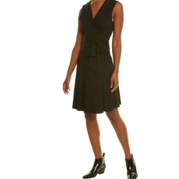 Diane Von Furstenberg Jasmine Wrap Sleeveless Dress Tie Waist Black Large L - Picture 1 of 10